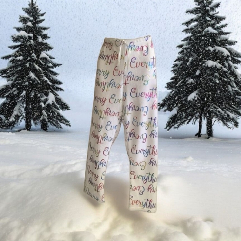 Lounging pants white size Med Everything logo multicolored. Warm, cozy.c…